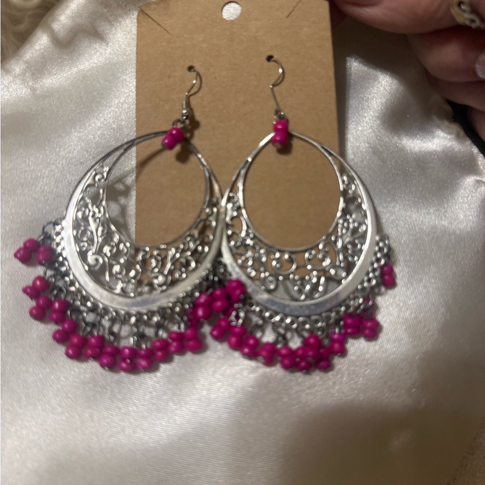 Silver and Pink Dangle Earrings